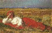 Laurits Tuxen liggende kvinde i klitteene France oil painting artist